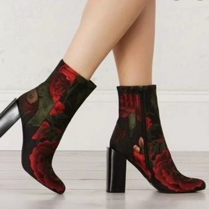 Jeffrey Campbell Black and Red Floral Heeled Boots size 6